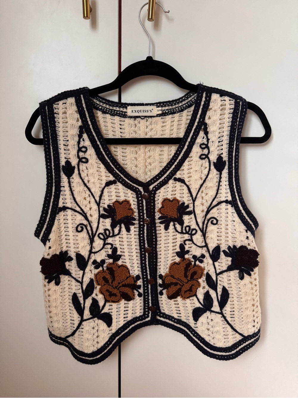 Cream Embroidered Floral Knit Vest